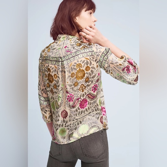 Anthropologie Floreat Japonica Floral Silk Blend Velvet Wrap Blouse Small - Picture 5 of 12